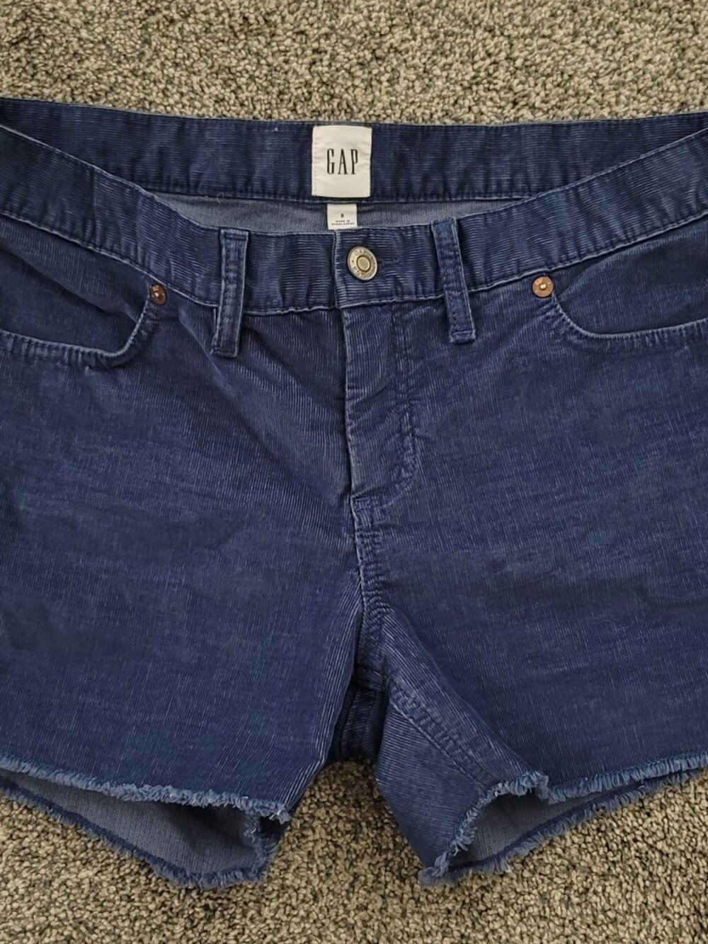 GAP Corduroy Shorts Womens Size 8 Blue Raw Edge Cut Off Stretch